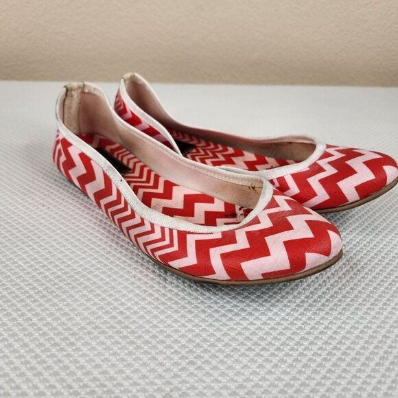 Missoni Red White Chevron Print Flats Womens Size 7 EU 38 - Picture 3 of 8
